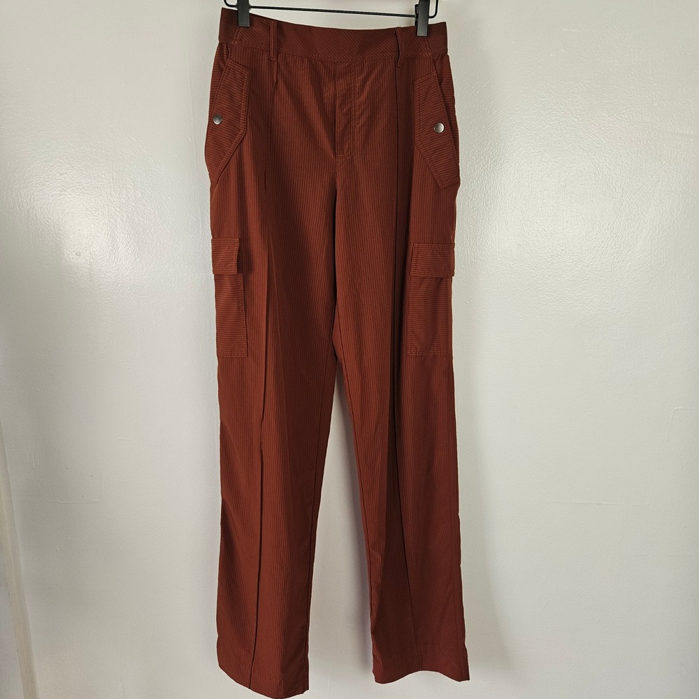 Athleta Vienna Cargo Pant Sz 6T Tall Rust Brown Stripe Tech Pull On - Picture 3 of 10